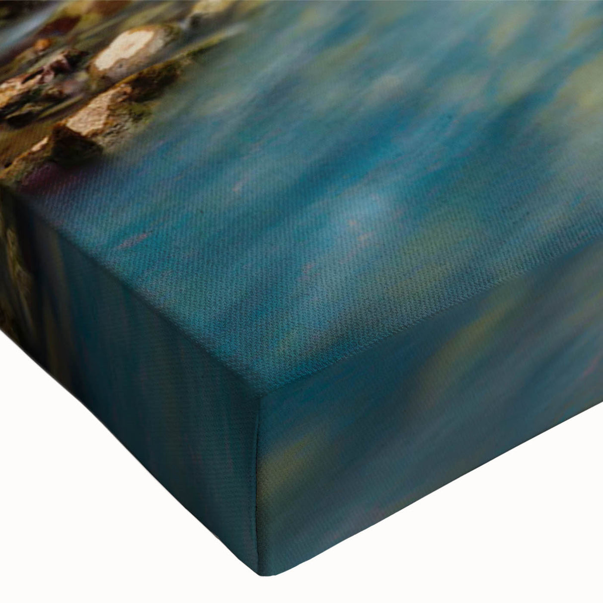 Vibrant close-up of a rainforest-themed stretched canvas wall art design, showcasing lush green foliage and intricate details, perfect for nature-inspired decor.