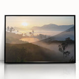 Framed acrylic wall art featuring a vibrant rainforest landscape design, showcasing vivid greens and blues, perfect for enhancing modern home decor.