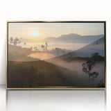 Framed acrylic wall art featuring a vibrant rainforest landscape design with rich green foliage and golden accents, ideal for home decor. This artwork adds a touch of nature-inspired elegance to any room.