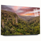 Acrylic glass wall art featuring a vibrant rainforest landscape design, showcasing lush greenery and tropical colors, perfect for modern home decor. Ideal for nature enthusiasts and art collectors.