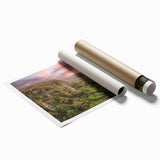 Vibrant rainforest landscape wall art print showcasing lush greenery and tropical flora, rolled and ready for framing, ideal for enhancing home decor.