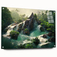 Acrylic wall art showcasing a vibrant rainforest landscape design, displayed in a side view with decorative pins, perfect for enhancing modern interior decor.