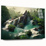 Acrylic wall art featuring a vibrant rainforest design, showcasing lush greenery and tropical elements in a side view, perfect for adding a natural touch to home decor.