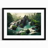 Framed rainforest-themed wall art collection featuring vibrant green foliage and intricate designs, presented in a sleek black frame with a mat, ideal for enhancing home decor.