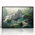 Framed wall art showcasing a vibrant rainforest landscape design with lush greenery and vivid colors, set in a sleek black frame, ideal for home decor.