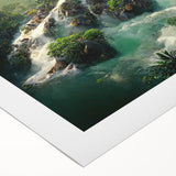 Rolled canvas showcasing a vibrant rainforest landscape wall art design, featuring lush green foliage and tropical colors, perfect for adding natural beauty to any space.