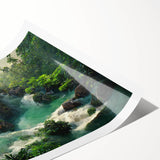 Vibrant rolled print showcasing a lush rainforest landscape with rich greens and detailed foliage, perfect for enhancing home decor and bringing nature indoors.