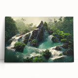 Vibrant rainforest-themed stretched canvas wall art featuring lush green foliage and tropical flowers, perfect for adding a natural touch to home decor.