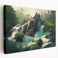 Stretched canvas wall art showcasing a vibrant rainforest landscape with lush greenery and detailed foliage, perfect for nature-themed decor.