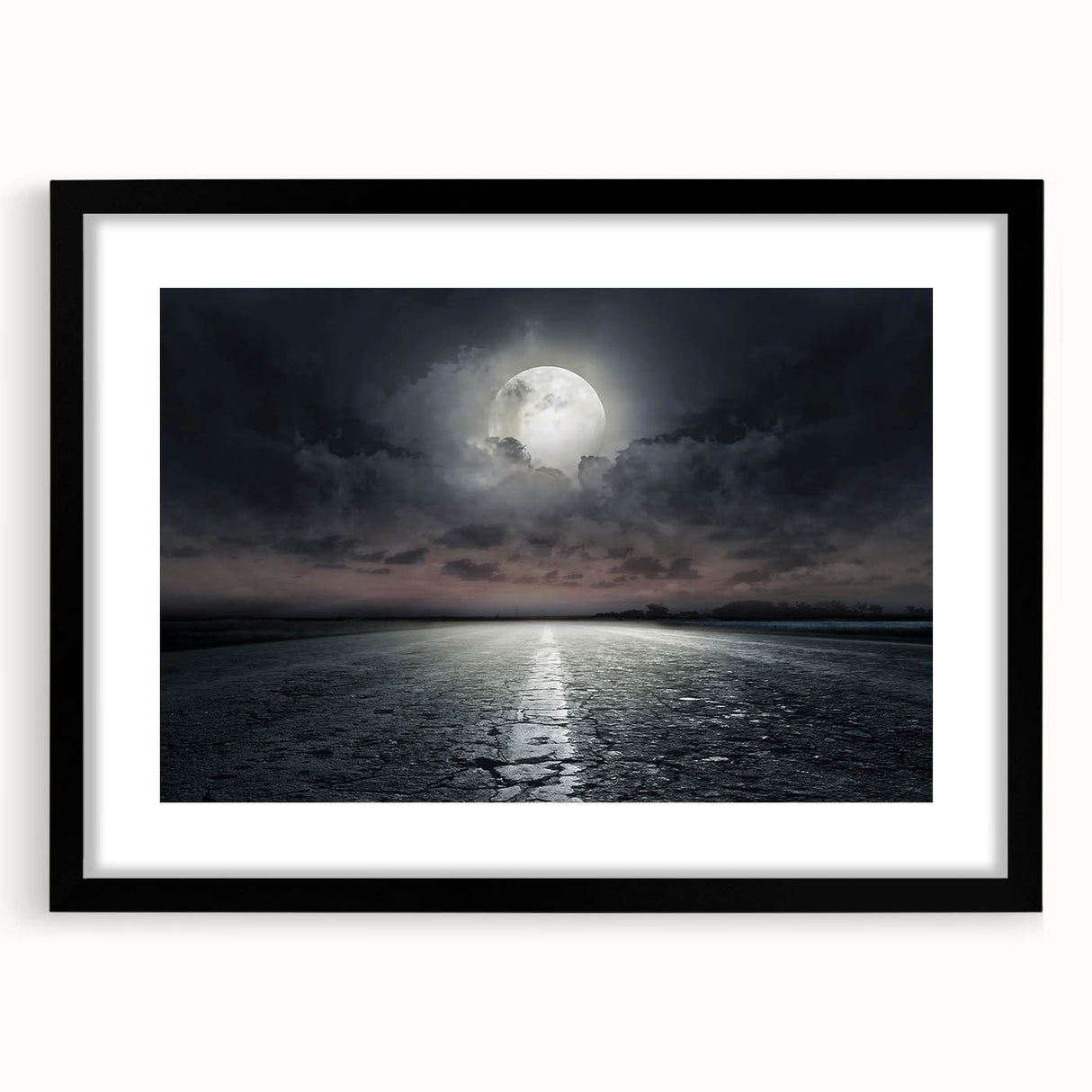 Framed wall art showcasing a scenic landscape design with roads, presented in a sleek black frame with a white mat, ideal for modern home decor.