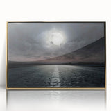 Framed acrylic wall art featuring a modern landscape design with golden accents, showcasing a scenic road view, ideal for contemporary home decor.