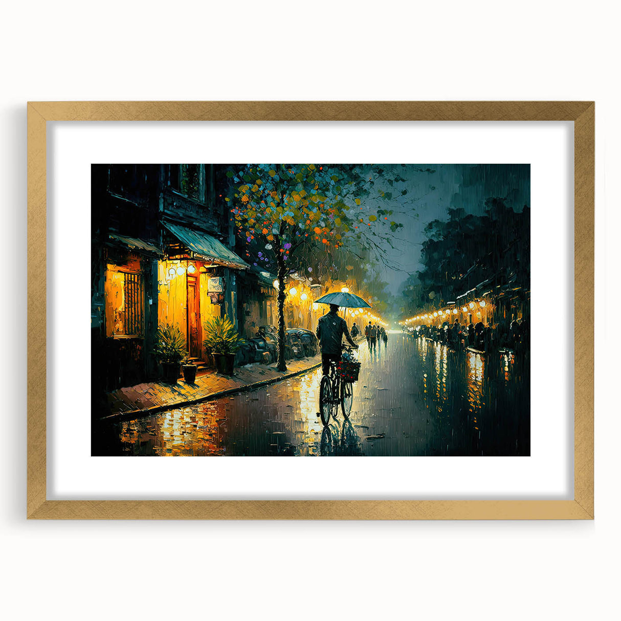 Framed wall art featuring a scenic landscape design with a road, set in a gold mat and frame, ideal for modern home decor and interior styling.