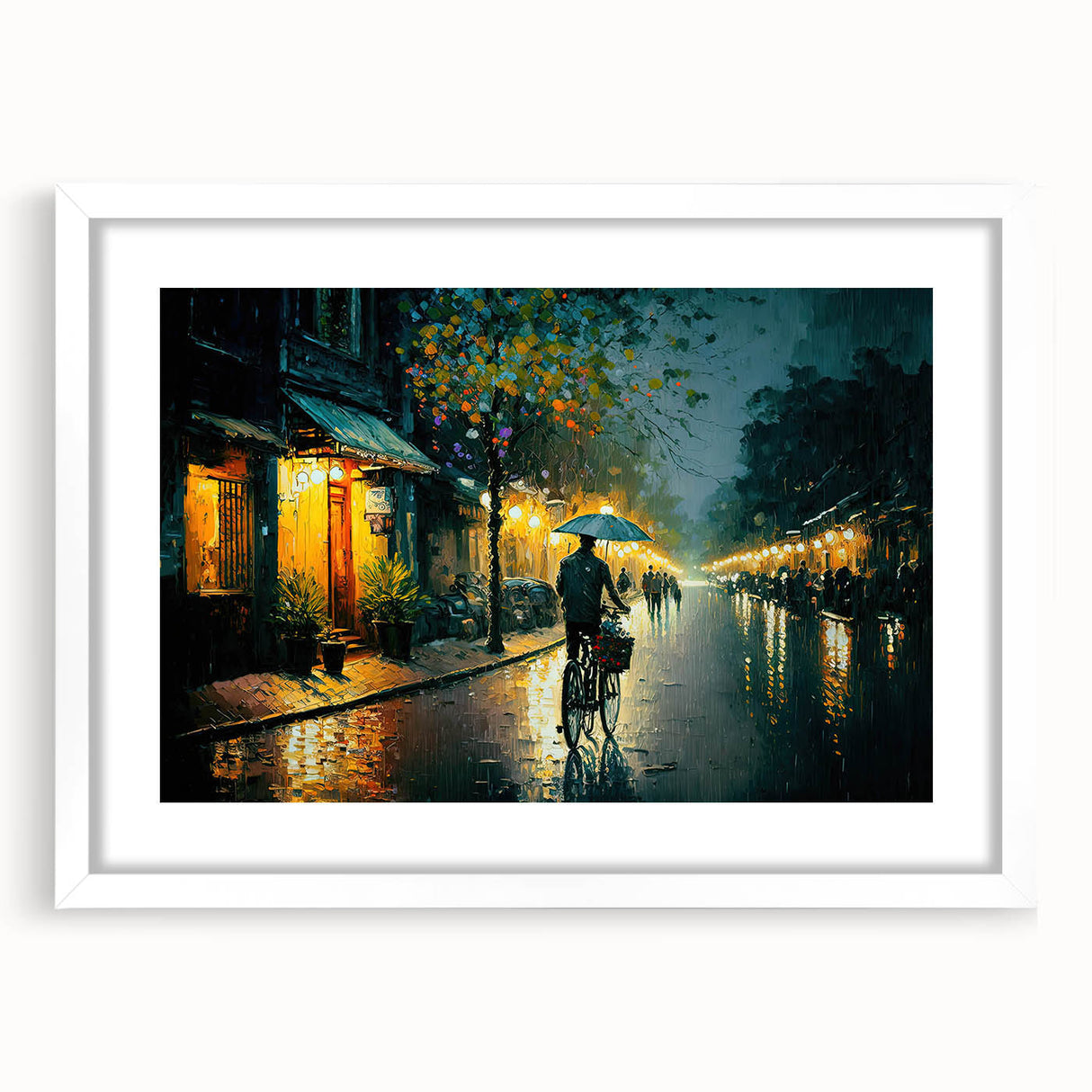 Framed wall art featuring a serene landscape design with winding roads and soft color tones, displayed in a white mat, ideal for home decor enhancement.