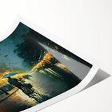 Vibrant landscape road design wall art print showcasing a scenic route with trees and mountains, rolled for easy transport and display in home decor.