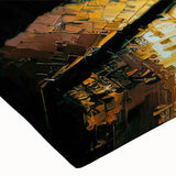 Close-up of a stretched canvas wall art piece showcasing a vibrant landscape design featuring winding roads, lush greenery, and a serene sky, perfect for home decor.