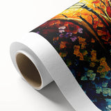 Rolled canvas wall art showcasing a vibrant landscape design with winding roads and lush greenery, elegantly packaged in a protective cardboard tube for safe delivery.