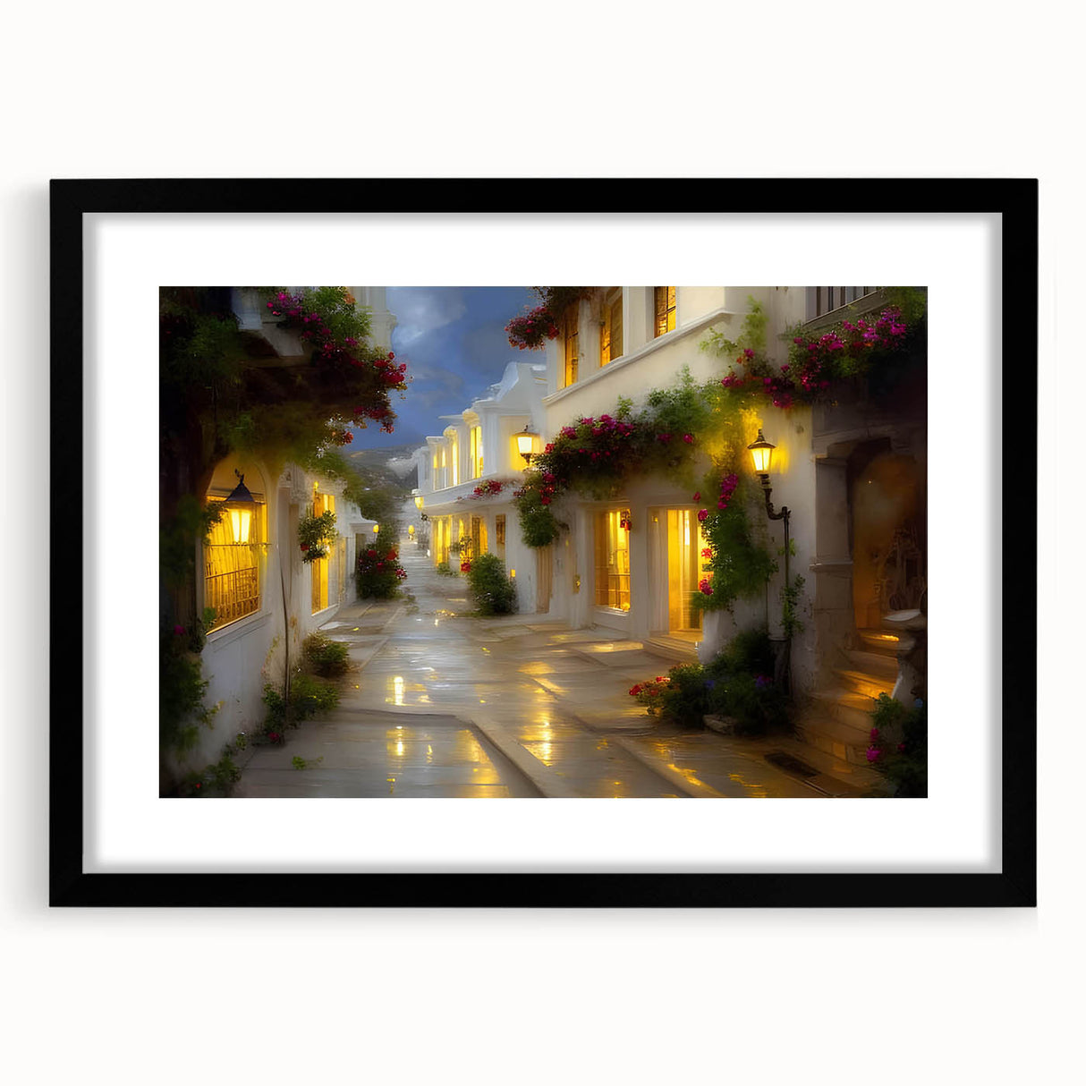 Framed landscape wall art featuring a scenic road design, presented in a sleek black frame with a white mat, perfect for enhancing home décor. Ideal for art lovers seeking nature-inspired decor.