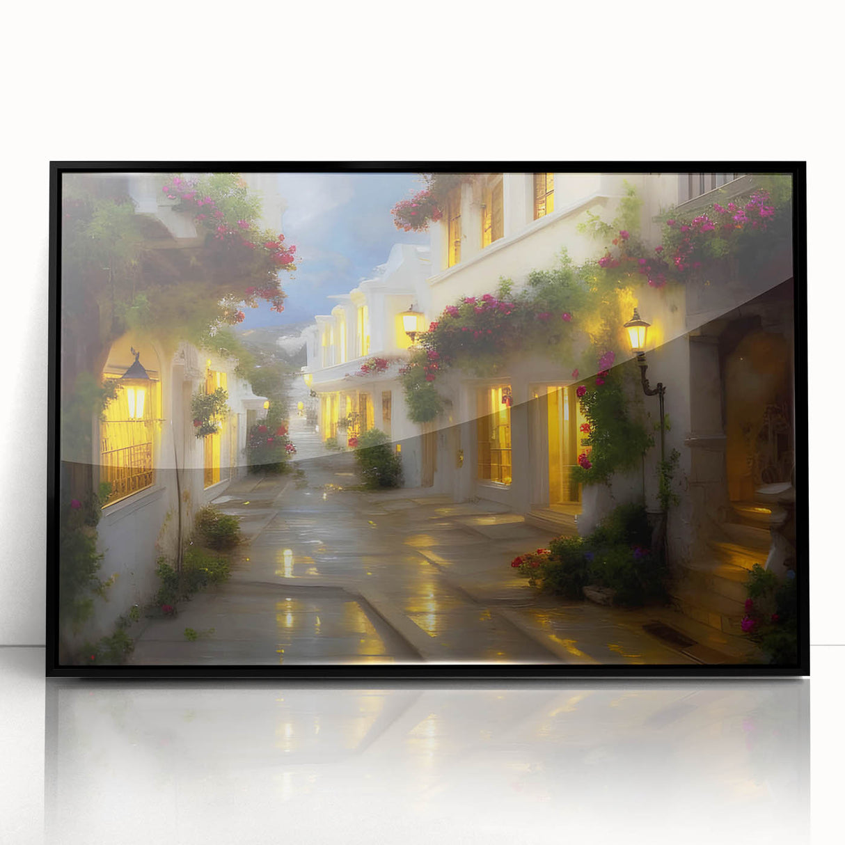 Framed wall art featuring a serene landscape of winding roads, set in a sleek black frame, perfect for enhancing modern home decor with nature-inspired elegance.