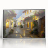 Framed wall art collection showcasing a serene landscape road design, featuring vibrant colors and a sleek white frame, ideal for modern home decor.