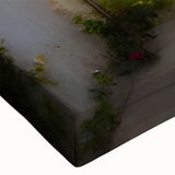 Close-up of a vibrant stretched canvas featuring a colorful abstract landscape road design, showcasing bold colors and intricate details, perfect for modern home decor.