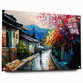 Acrylic glass wall art piece showcasing a vibrant landscape design featuring winding roads and lush greenery, perfect for modern home decor. This side view demonstrates the artwork's depth and clarity, ideal for enhancing any living space.