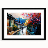 Framed wall art from the Landscapes Roads Design collection, featuring a striking black frame with a mat, showcasing a scenic road landscape ideal for home decor.