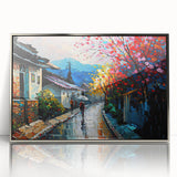 Framed acrylic wall art featuring a scenic landscape design with winding roads and lush greenery, set in a sleek silver frame, ideal for modern home decor.