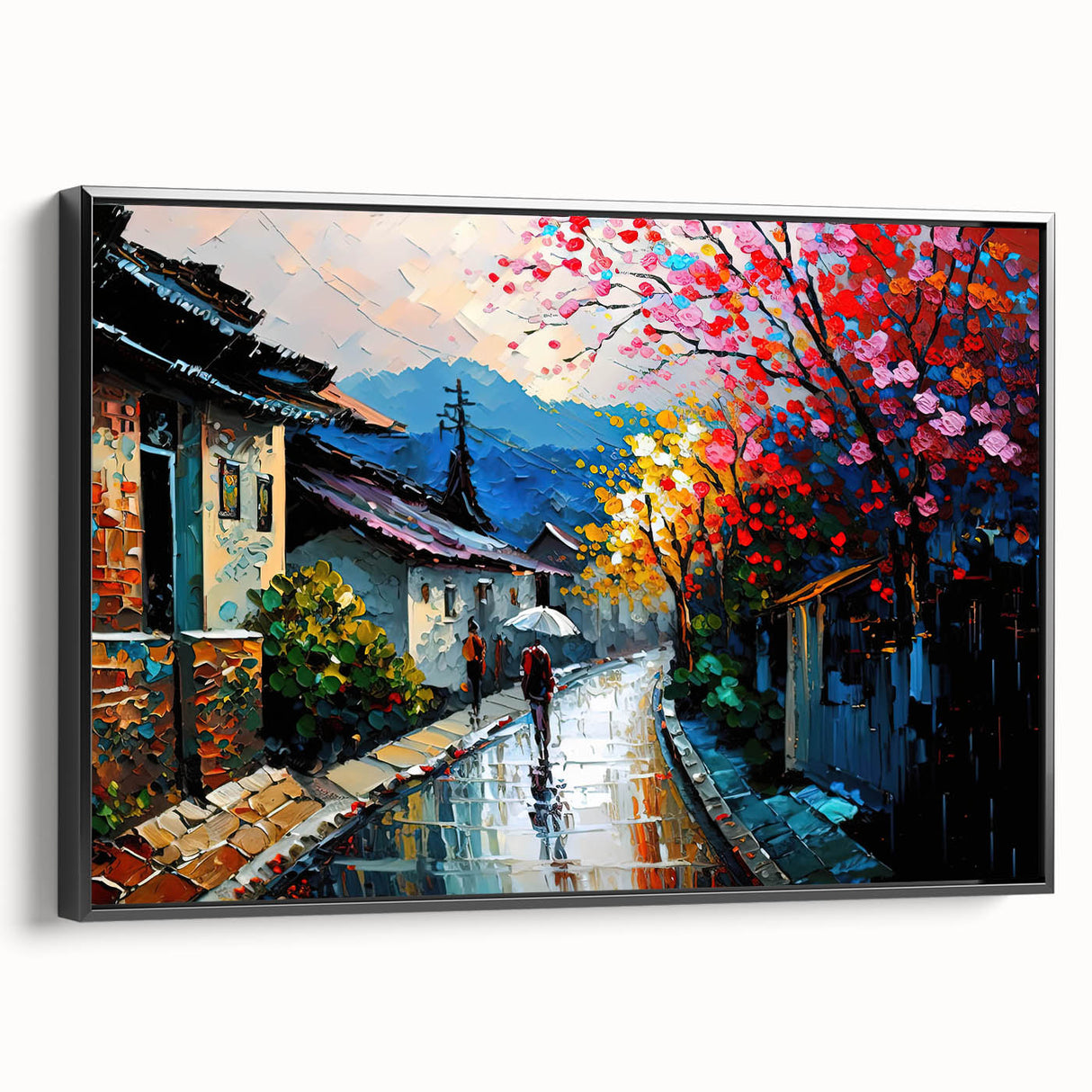 Framed canvas wall art showcasing a scenic road landscape design, featuring vibrant colors and intricate details, perfect for modern home decor.