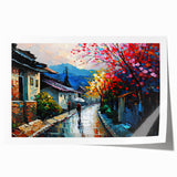 Rolled print showcasing a captivating landscape road design in vibrant colors, perfect for modern home decor. Ideal for art enthusiasts and interior stylists.
