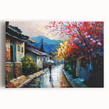Stretched canvas wall art showcasing a serene landscape with winding roads and vibrant colors, perfect for home decor and enhancing interior spaces.