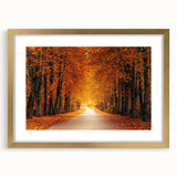 Gold-framed wall art showcasing a serene landscape road design, complete with a white mat, ideal for modern home decor. Perfect for enhancing living spaces with tranquility.