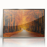 Framed acrylic wall art showcasing a stunning landscape road design, featuring silver accents, perfect for modern home decor and interior styling.