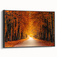 Framed canvas wall art showcasing a serene landscape with winding roads, featuring deep green hues and a calming atmosphere, ideal for home decor enhancement.