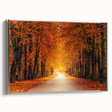 Framed canvas wall art showcasing a serene landscape with winding roads and lush greenery, featuring a sleek silver frame that enhances its modern aesthetic. Ideal for home decor.