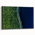 Framed canvas wall art showcasing a serene landscape with winding roads, in a sleek black frame, ideal for home decor or office settings. The artwork captures the essence of nature and tranquility, adding a stylish touch to any room.