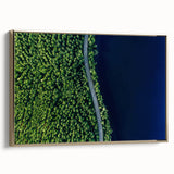 Framed canvas wall art showcasing a stunning landscape with winding roads, highlighted by gold accents, perfect for enhancing modern home decor.