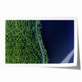 Abstract landscape wall art print showcasing a winding road through lush green hills, featuring vibrant colors and soft textures, ideal for home decor.