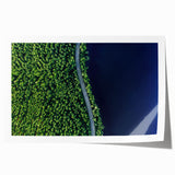 Abstract landscape wall art print showcasing a winding road through lush green hills, featuring vibrant colors and soft textures, ideal for home decor.