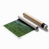 Rolled print showcasing a vibrant landscape road design, featuring rich colors and intricate details, ideal for modern home decor, packaged securely in a cardboard tube.