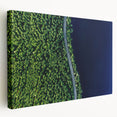 Stretched canvas wall art showcasing a scenic landscape with winding roads, vibrant greens, and blue skies, perfect for home decor enhancement.