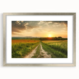 Framed wall art collection featuring a serene landscape road design, elegantly displayed with a silver mat, ideal for home decor and interior design enthusiasts.