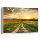 Framed canvas wall art showcasing a serene landscape with winding roads, presented in a sleek white frame. Ideal for modern home decor and art enthusiasts.