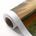 Rolled canvas showcasing a vibrant landscape road design, featuring rich colors and intricate details, perfect for home decor, packaged securely in a cardboard tube for protection.