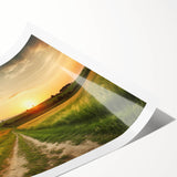 Rolled print of a serene landscape featuring winding roads and lush greenery, designed as wall art. The print showcases vibrant colors and intricate details perfect for home decor.