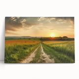 Stretched canvas wall art depicting a serene landscape with winding roads, featuring vibrant greens and blues, ideal for modern home decor or office ambiance.