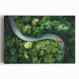 Stretched canvas wall art showcasing a vibrant landscape design with winding roads, rich greens, and blue skies, perfect for home decor or office enhancement.