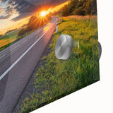 Close-up of a vibrant acrylic landscape wall art design showcasing winding roads and lush scenery, perfect for modern home decor and artistic interiors.