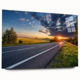 Acrylic glass wall art showcasing a scenic landscape with winding roads, vibrant colors, and a modern design, ideal for home decor or office spaces.