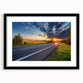 Framed black wall art showcasing a scenic landscape road design, featuring a sleek mat and modern aesthetic, perfect for home decor or office spaces.