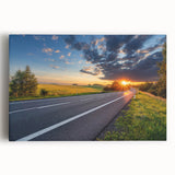 Stretched canvas artwork showcasing a vibrant landscape road design, featuring rich colors and intricate details, perfect for home decor or office enhancement.